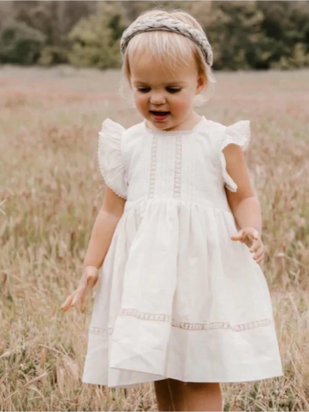 NWT Noralee Isla Dress White Girls' Flutter-Sleeve Cotton Dress